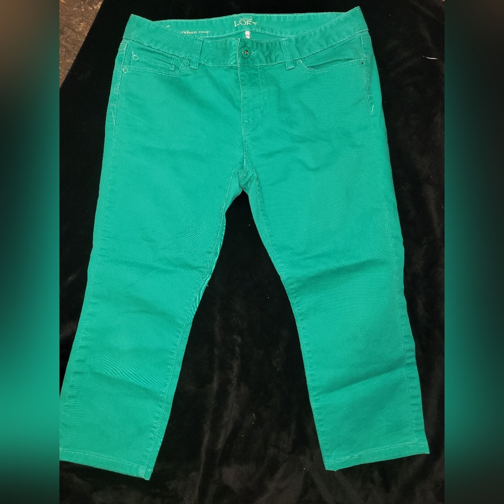 LOFT Green Ankle Cropped Jeans Vibrant Style